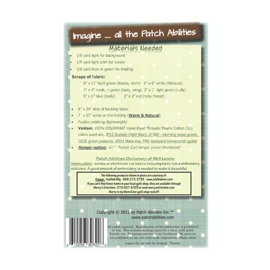 PDF Pattern #100 Hummingbirds by Patch Abilities - back cover