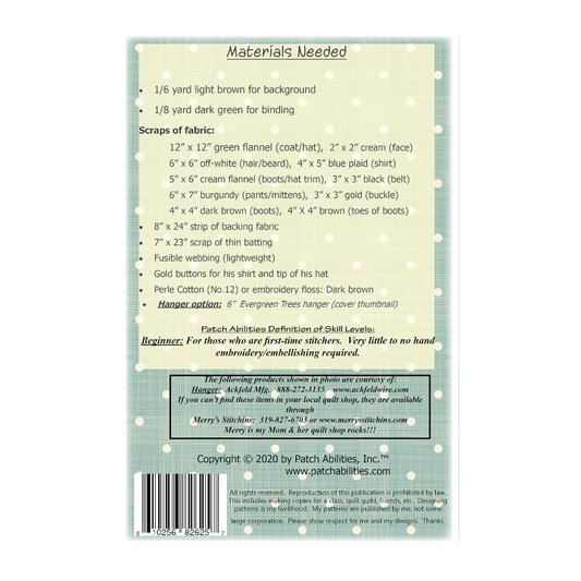 PDF Pattern #103 Woodsy Santa by Patch Abilities - back cover