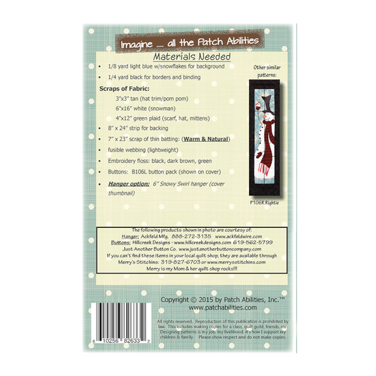 PDF Pattern #106L Peek Out My Window "Leftie" by Patch Abilities - back cover