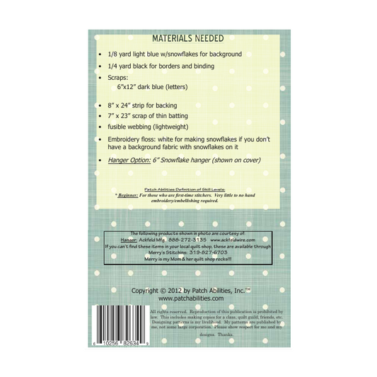 PDF Pattern #106M Peek Out My Window "Winter" by Patch Abilities - back cover