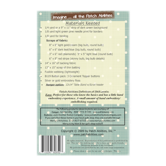 PDF Pattern #119 Old Time Christmas by Patch Abilities - back cover