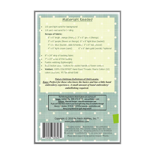 PDF Pattern #122 Sand in Your Toes by Patch Abilities - back cover