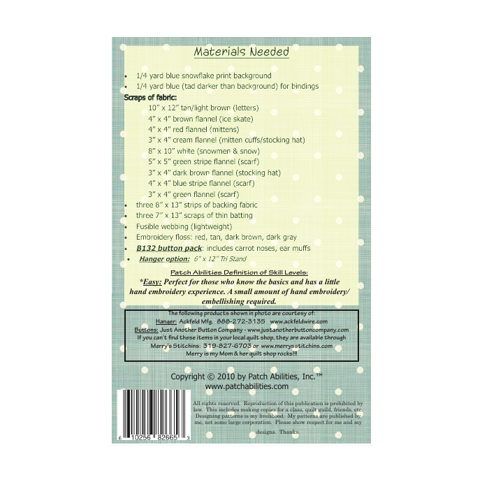 PDF Pattern #132 Welcome the Winter by Patch Abilities - back cover