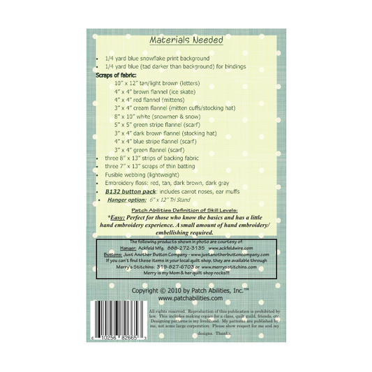 PDF Pattern #132 Welcome the Winter by Patch Abilities - back cover