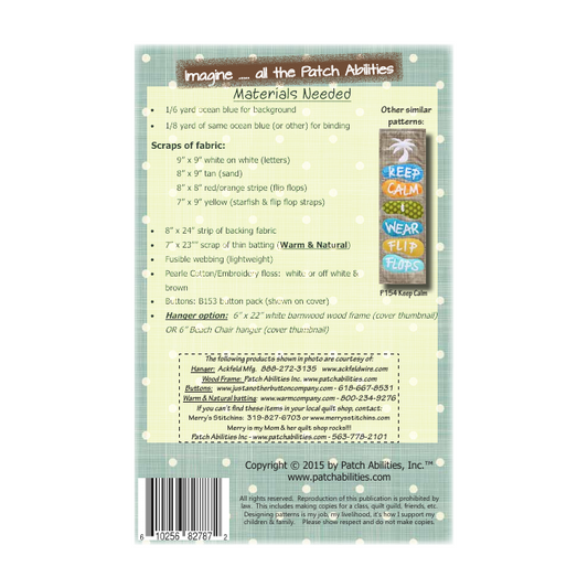 PDF Pattern #153 Life in Flip Flops by Patch Abilities - back cover