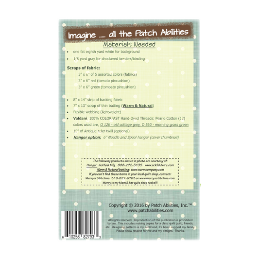 PDF Pattern #159 Sew Necessary by Patch Abilities - back cover