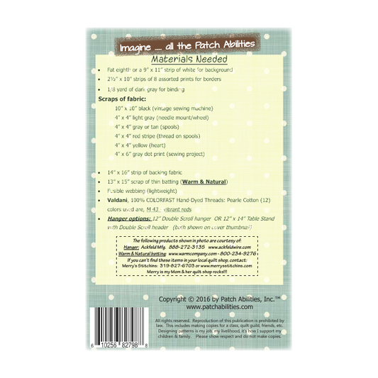 PDF Pattern #162 Sew Vintage by Patch Abilities - back cover