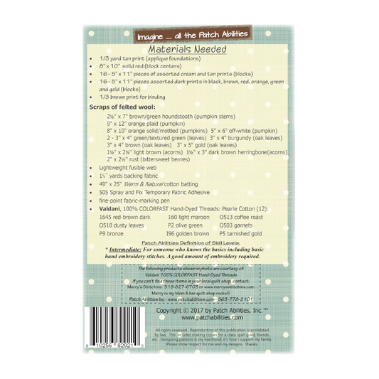 PDF Pattern #166 Pumpkin Spice by Patch Abilities - back cover