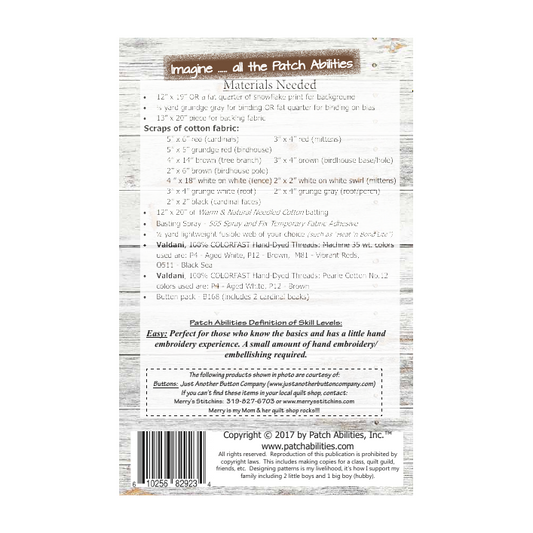 PDF Pattern #168 Cardinals 'n Mittens by Patch Abilities - back cover