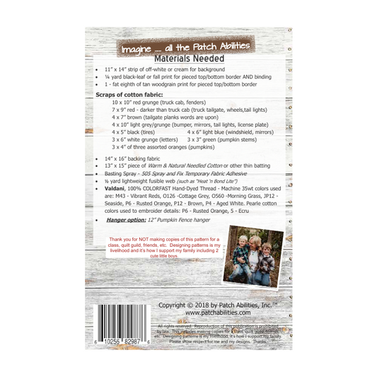 PDF Pattern #181 Happy Fall Little Truck by Patch Abilities - back cover