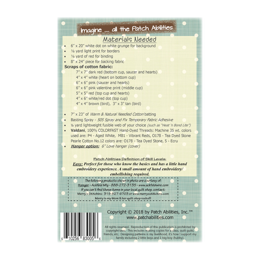 PDF Pattern #188 Love You A Latte by Patch Abilities - back cover