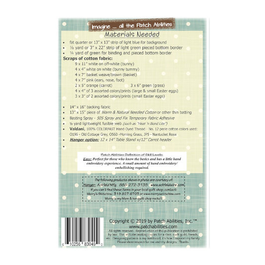 PDF Pattern #194 Hippity Hoppity Easter Bunny by Patch Abilities - back cover
