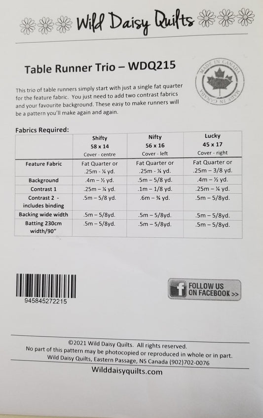 Table Runner Trio - Wild Daisy Quilts (back)