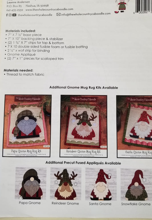 Snowflake Gnome Mug Rug Kit by The Whole Country Caboodle (back)