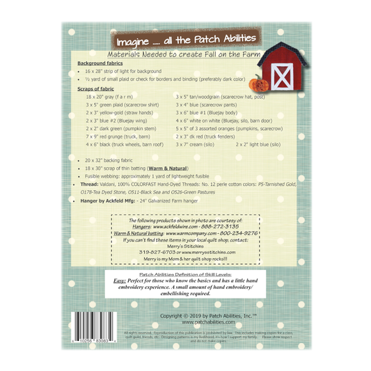 PDF Pattern #217 Fall on the Farm by Patch Abilities - back cover