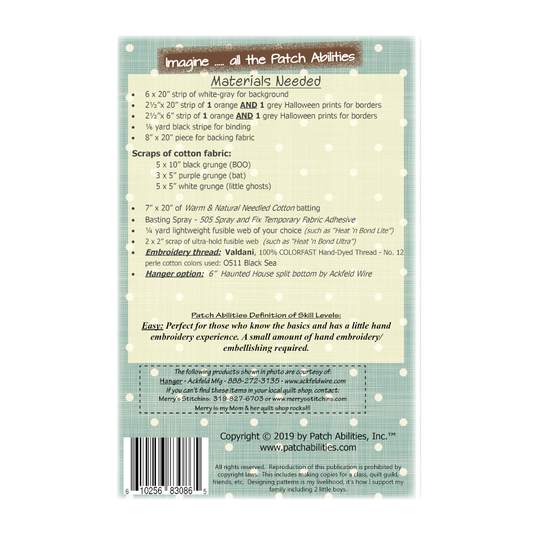 PDF Pattern #221 Halloween Bat 'n BOOs by Patch Abilities - back cover