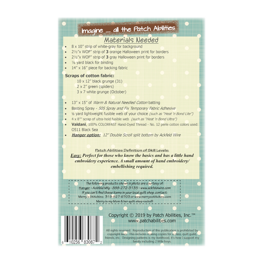 PDF Pattern #222 Halloween Is... by Patch Abilities - back cover