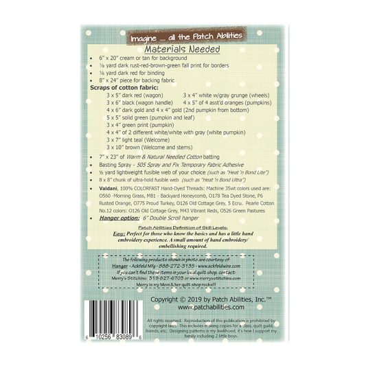 PDF Pattern #223 Welcome Wagon by Patch Abilities - back cover