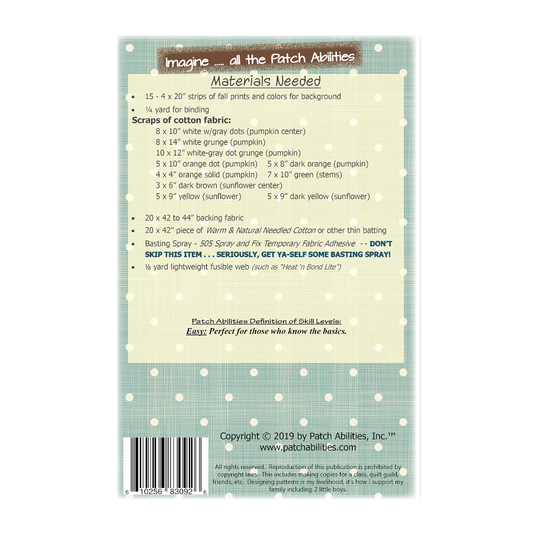 PDF Pattern #226 Fall Pumpkins 'n Sunflower by Patch Abilities - back cover