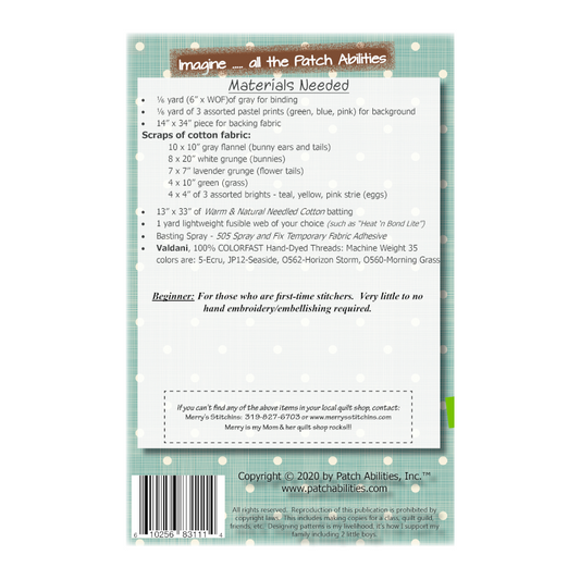 PDF Pattern #235 Easter Bunnies by Patch Abilities - back cover