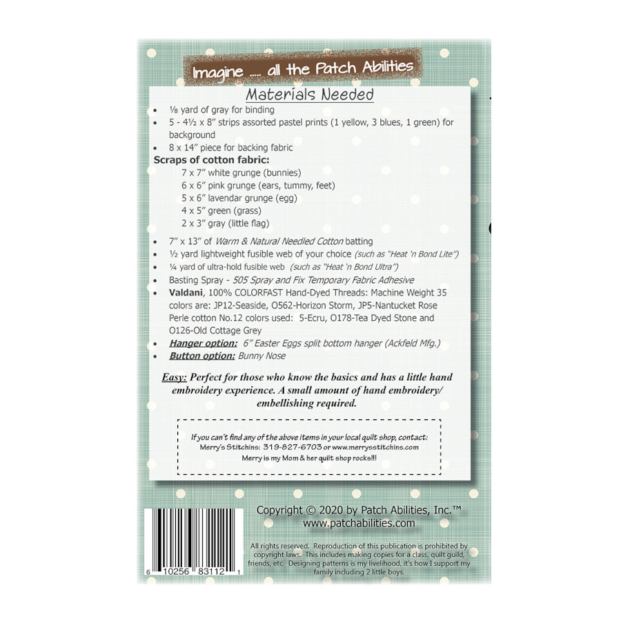 PDF Pattern #236 Easter's Biggest Fan by Patch Abilities - back cover