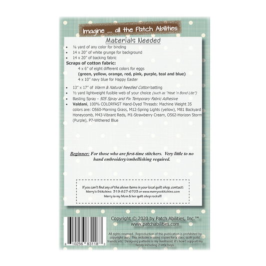 PDF Pattern #238 Easter Egg Rainbow by Patch Abilities - back cover