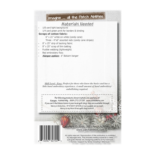 PDF Pattern #97 Candy Cane by Patch Abilities - back cover