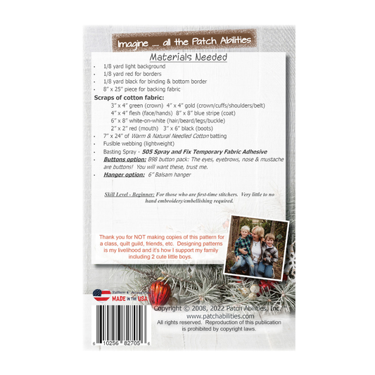 PDF Pattern #98 Nutcracker by Patch Abilities - back cover