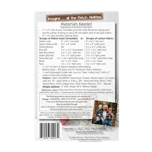 PDF Pattern #167 Vintage Santa by Patch Abilities - back cover