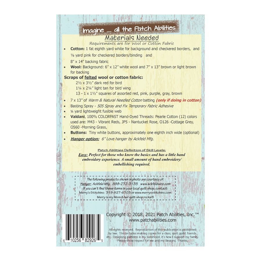PDF Pattern #171 Hangin' Hearts by Patch Abilities - back cover