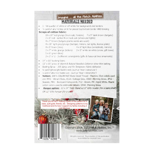 PDF Pattern #182 Merry Christmas Little Truck by Patch Abilities - back cover