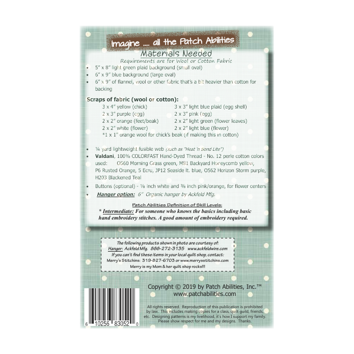 PDF Pattern #196 It's Easter by Patch Abilities - back cover