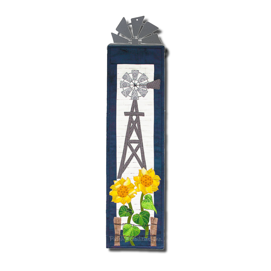 PDF Pattern #214 Windmill & Sunflowers by Patch Abilities - wall hanging on hanger