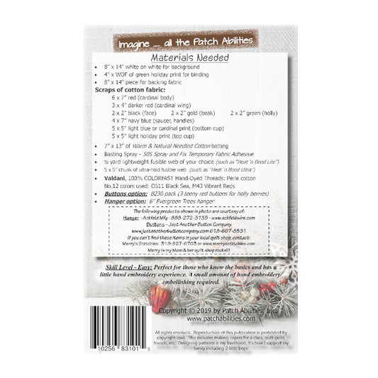 PDF Pattern #230 Coffee With A Cardinal by Patch Abilities - back cover