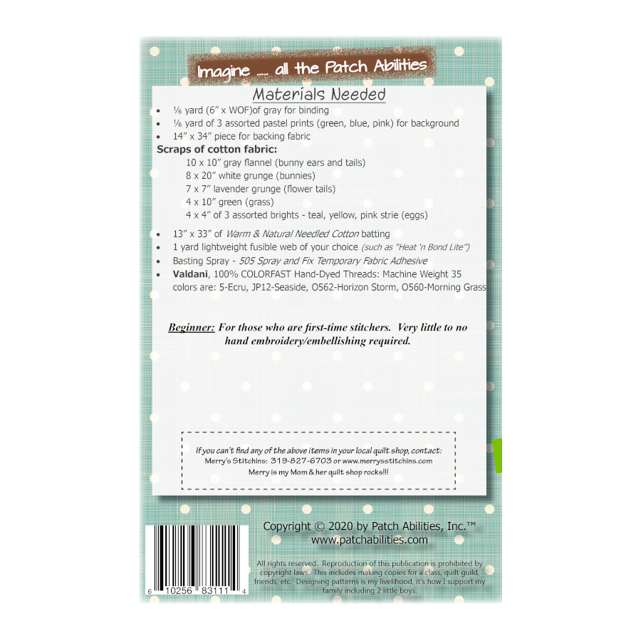 PDF Pattern #235 Easter Bunnies by Patch Abilities - back cover