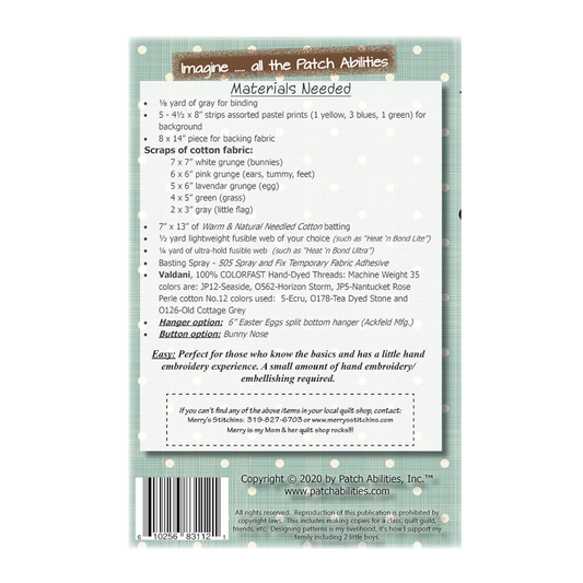 PDF Pattern #236 Easter's Biggest Fan by Patch Abilities - back cover