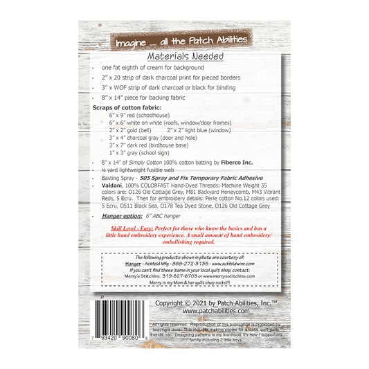 Schoolhouse Birdhouse #277 by Patch Abilities (back cover)