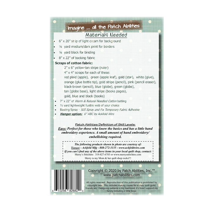 PDF Pattern #47 Teaching by Patch Abilities - back cover
